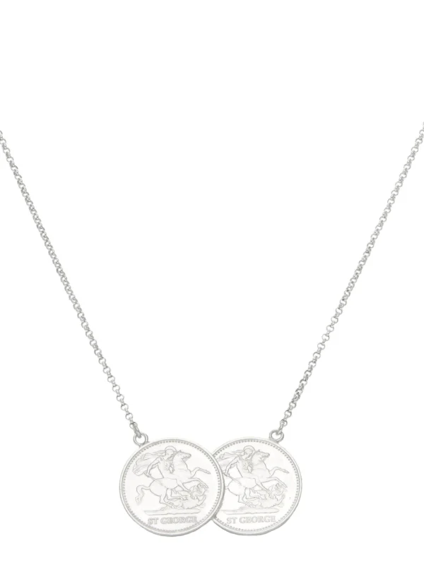 William May Sterling Silver George & Dragon Double Coin Style Necklace