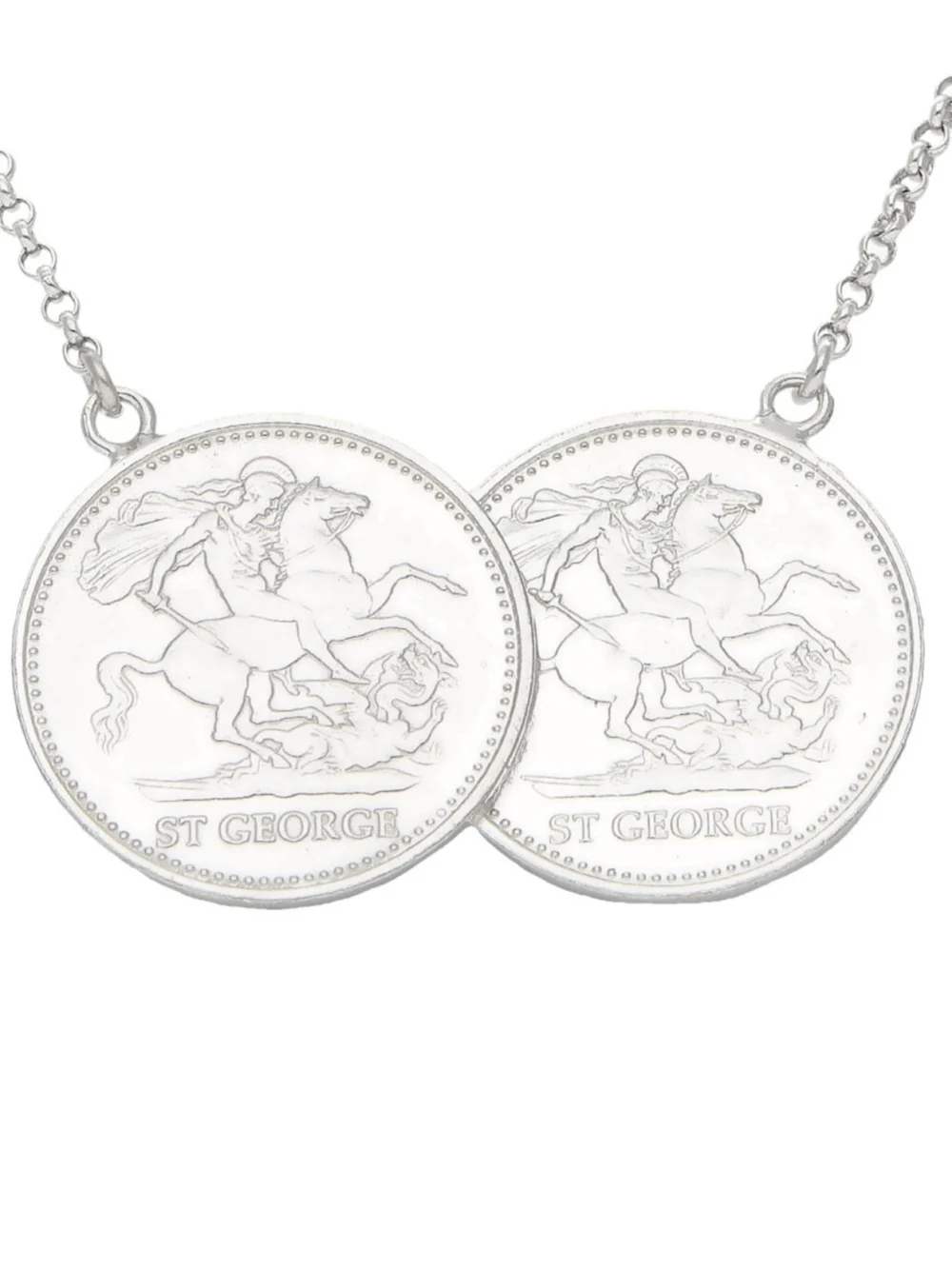 William May Sterling Silver George & Dragon Double Coin Style Necklace, view 2