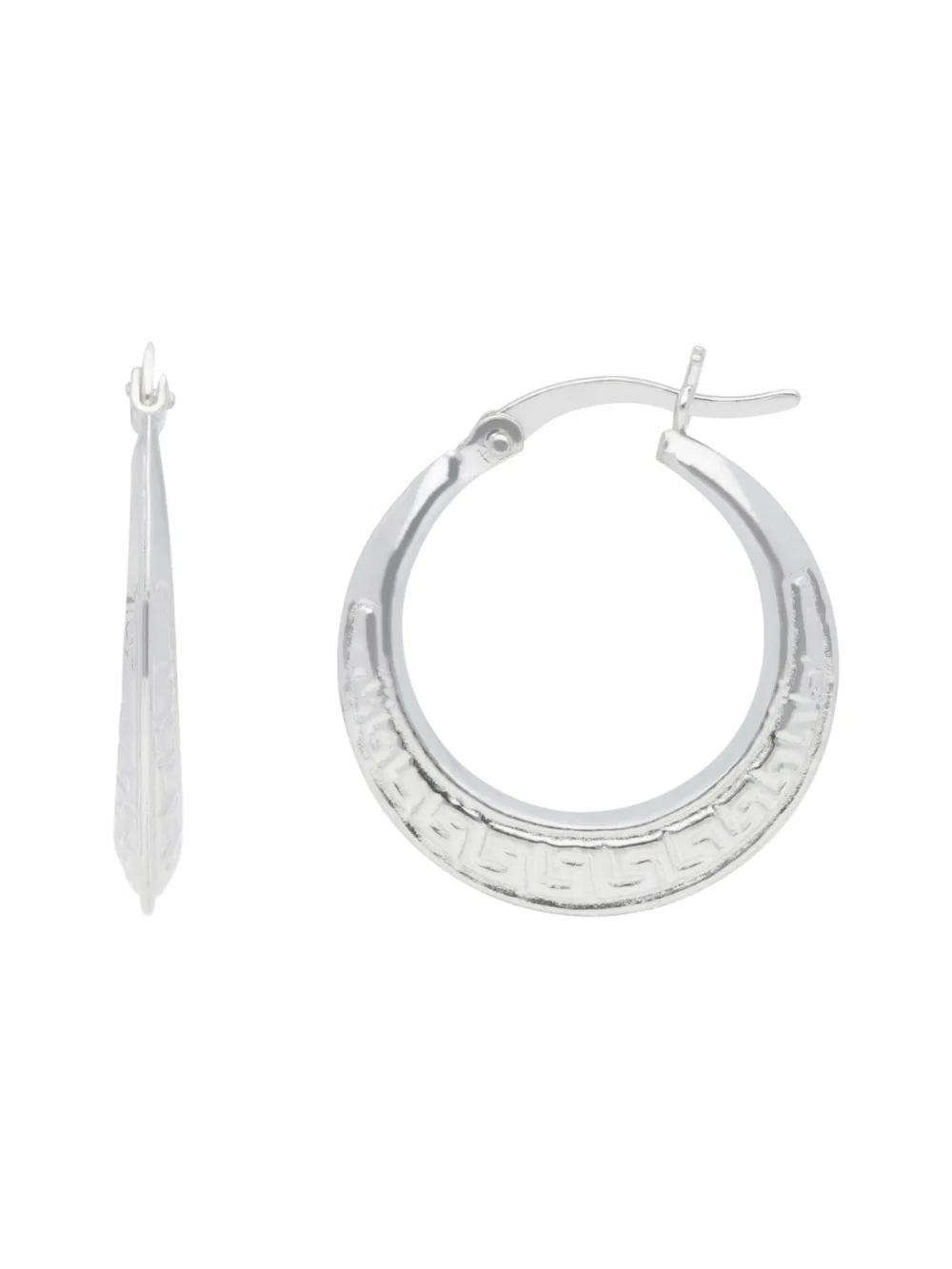 William May Sterling Silver Grecian Greek Key Creole Hoop Earrings