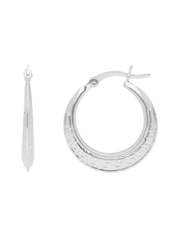 William May Sterling Silver Grecian Greek Key Creole Hoop Earrings