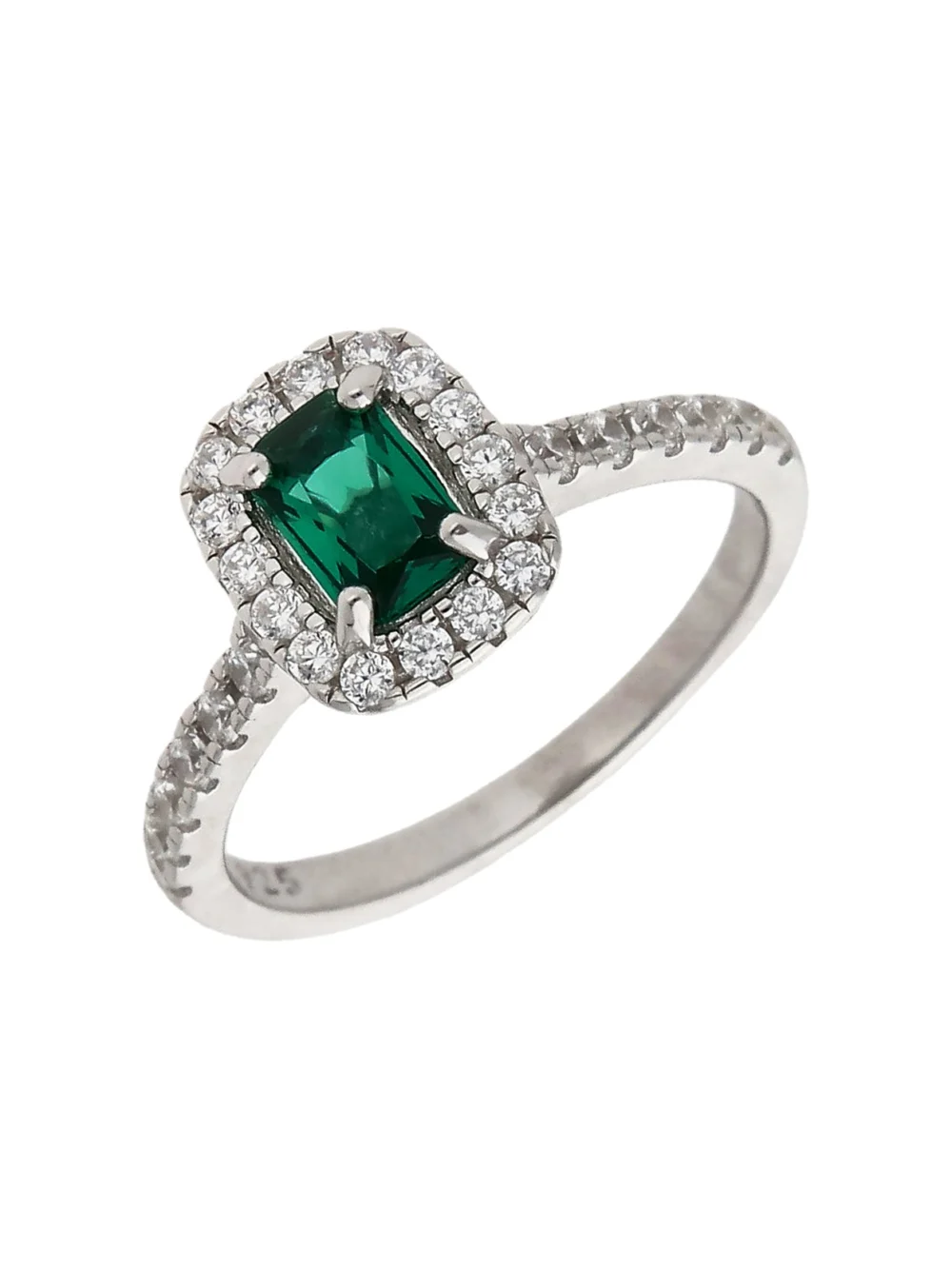 William May Sterling Silver Green & White Cubic Zirconia Halo Dress Ring