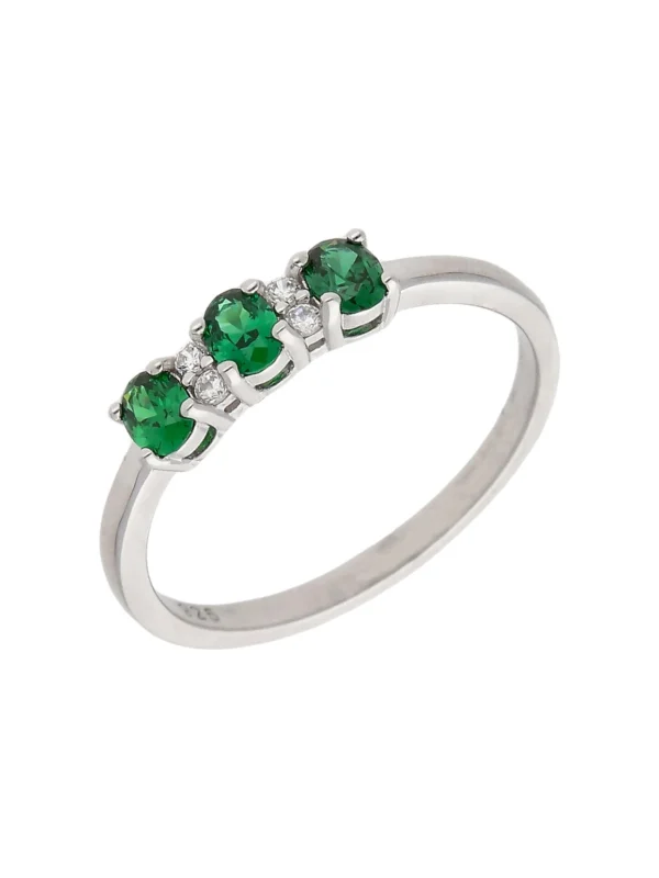 William May Sterling Silver Green & White Cubic Zirconia Trilogy Ring