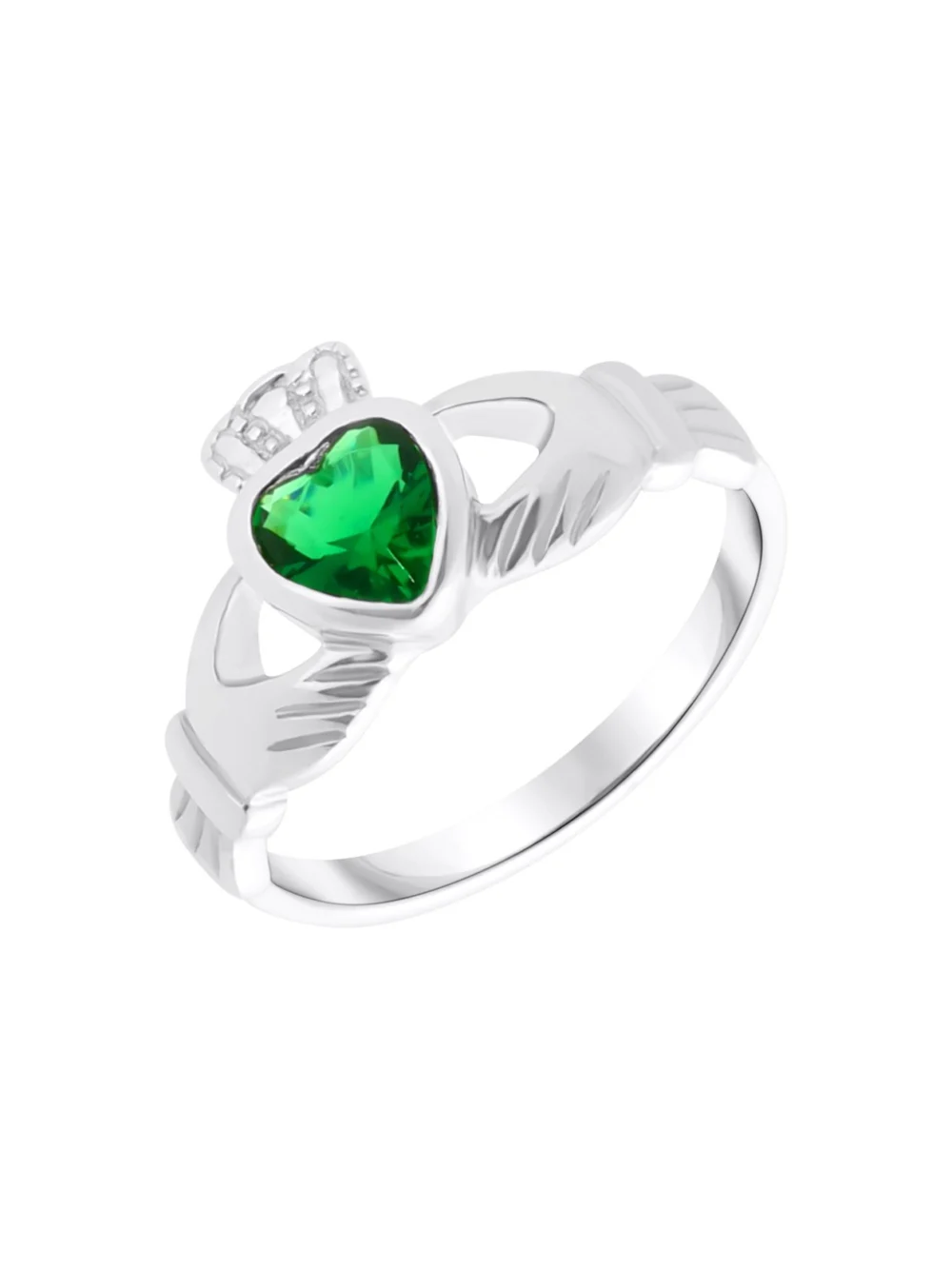 William May Sterling Silver Green Cubic Zirconia Claddagh Dress Ring