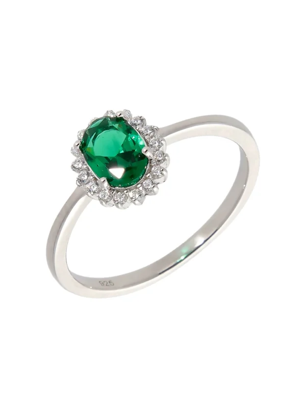 William May Sterling Silver Green Cubic Zirconia Oval Cluster Ring