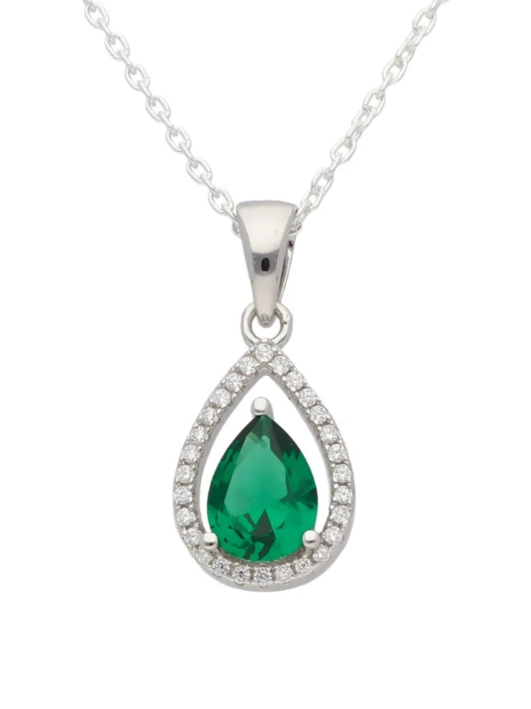 William May Sterling Silver Green Cubic Zirconia Pendant & 18" Necklace