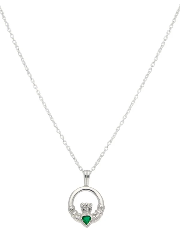 William May Sterling Silver Green Cubic Zirconia Set Claddagh Necklace
