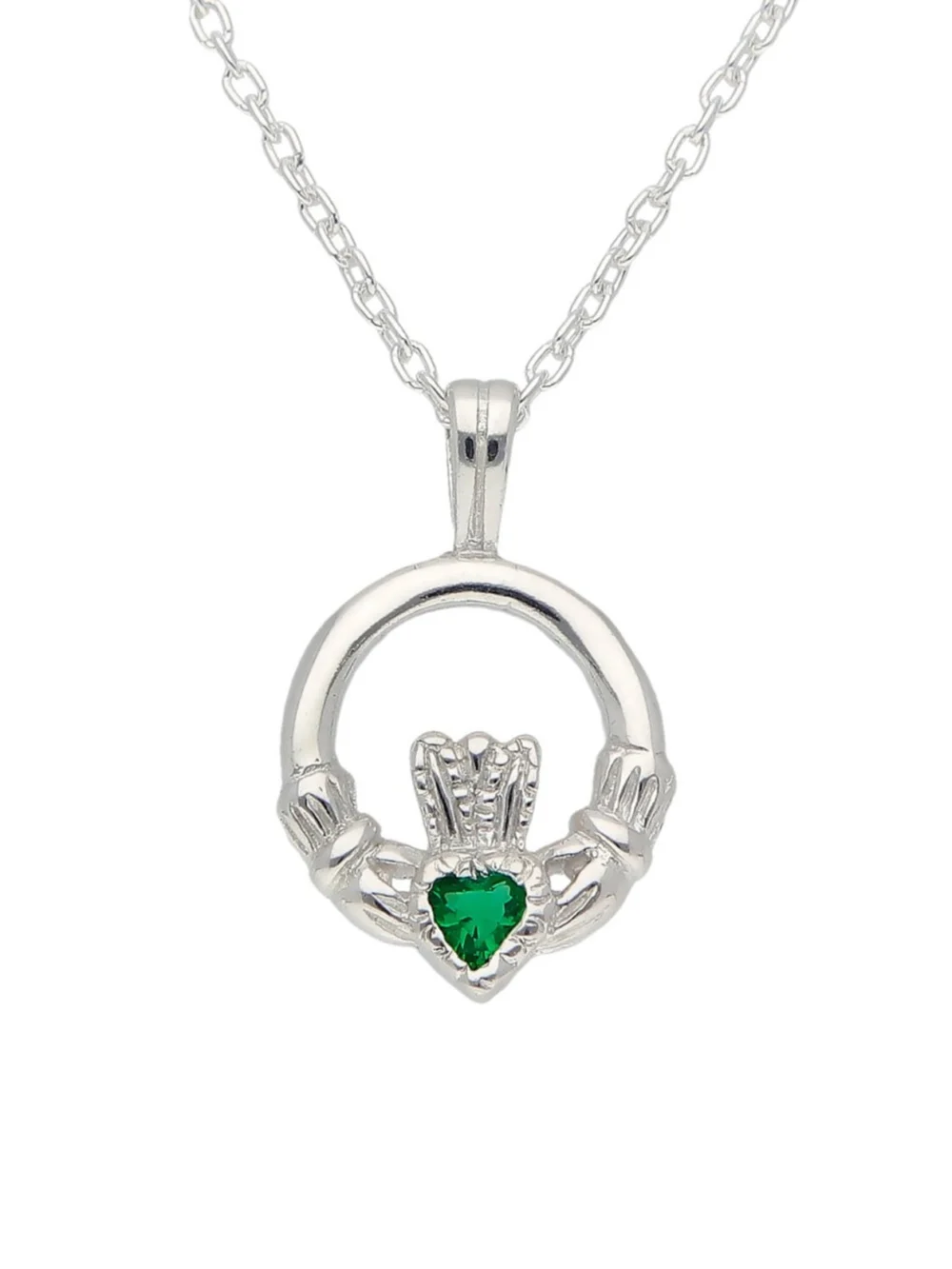 William May Sterling Silver Green Cubic Zirconia Set Claddagh Necklace, view 2