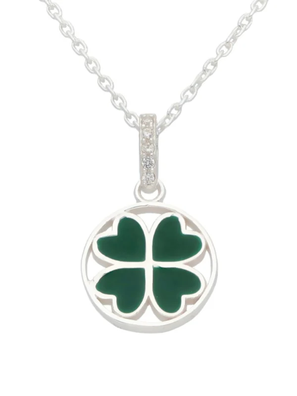 William May Sterling Silver Green Four-Leaf Clover Pendant & 18" Chain