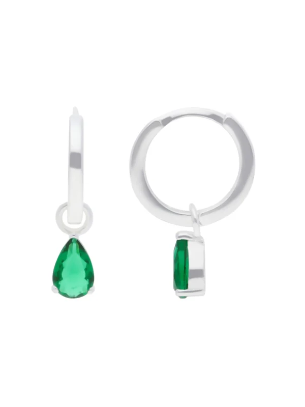 William May Sterling Silver Green Gemstone 12mm Huggie Hoop Earrings