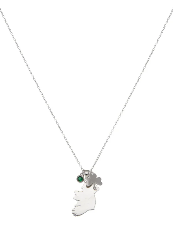 William May Sterling Silver Green Gemstone Shamrock Ireland Necklace