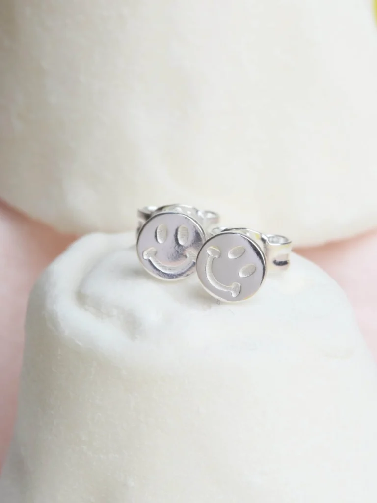 William May Sterling Silver Happy Smiley Face Stud Earrings