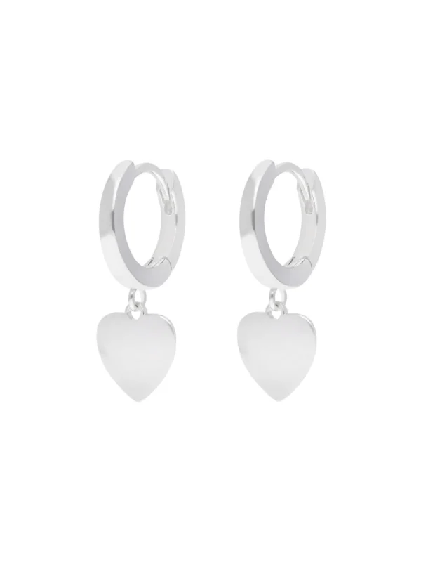William May Sterling Silver Heart Charm Huggie Hoop Earrings