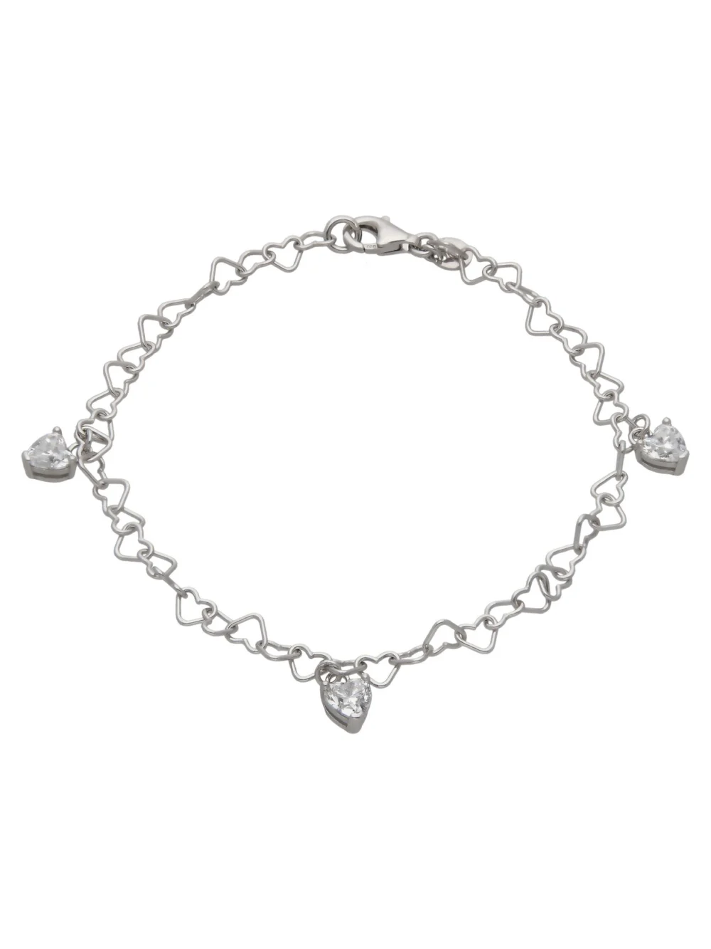 William May Sterling Silver Heart Link Gemstone Hearts Charm Bracelet