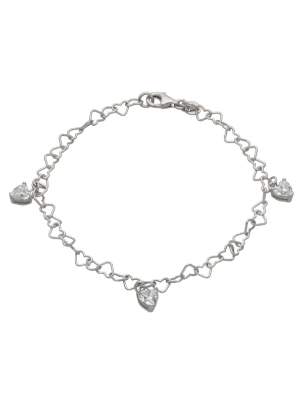 William May Sterling Silver Heart Link Gemstone Hearts Charm Bracelet