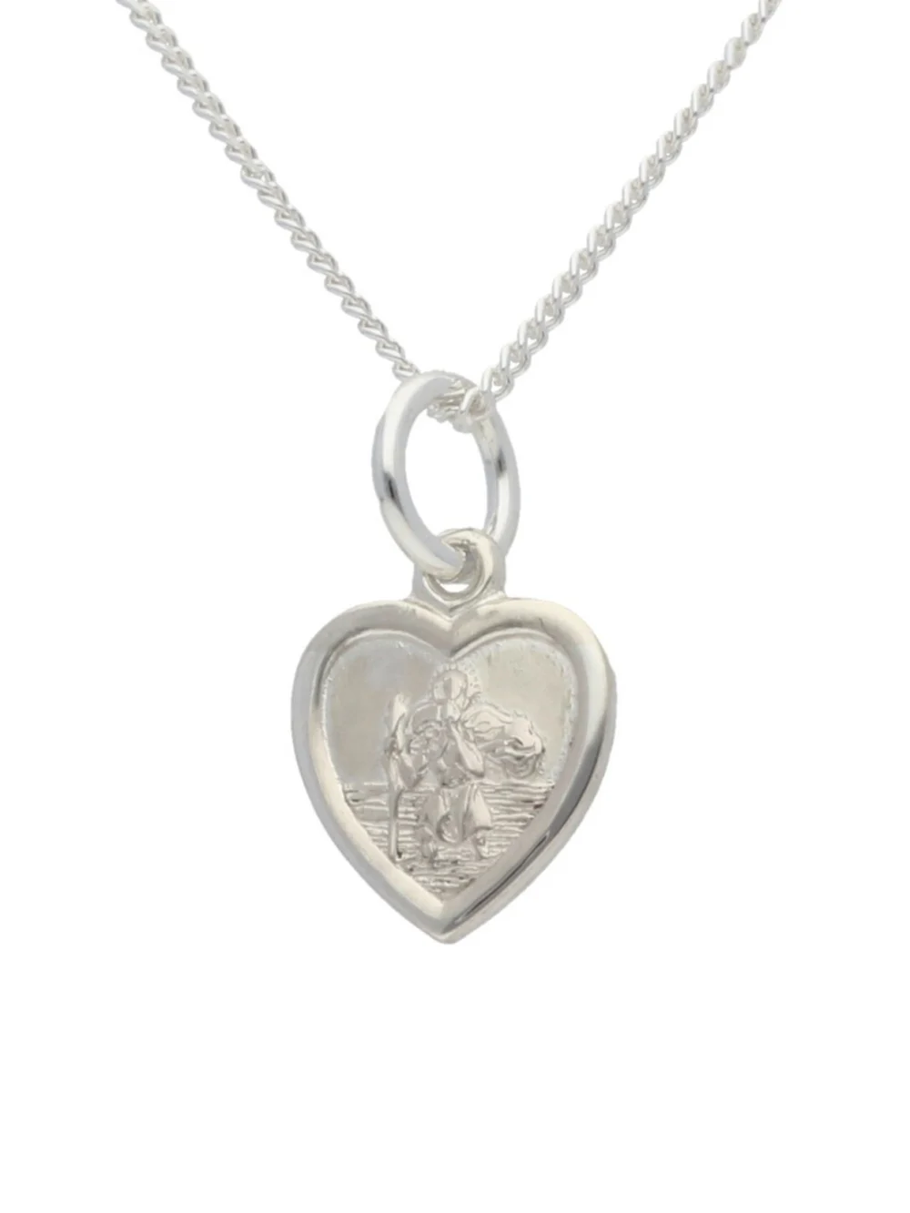 William May Sterling Silver Heart St Christopher & 18" Chain Necklace