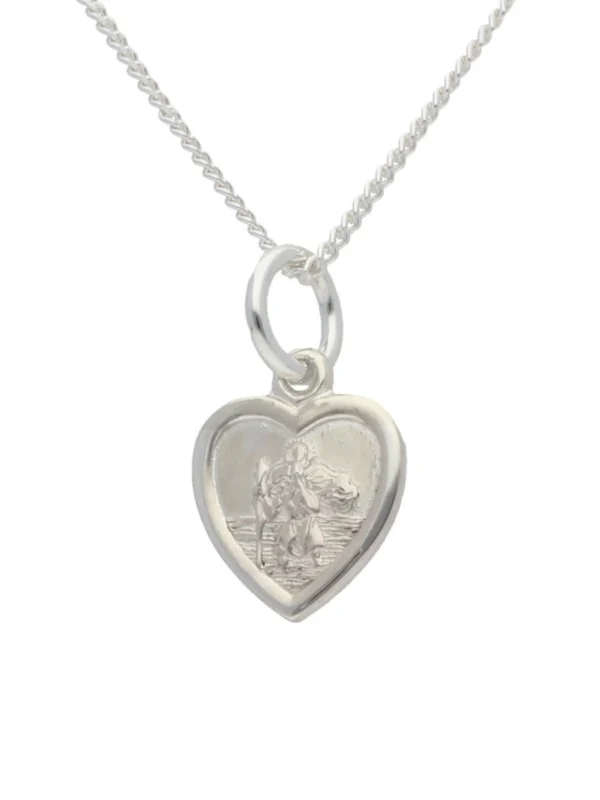 William May Sterling Silver Heart St Christopher & 18" Chain Necklace
