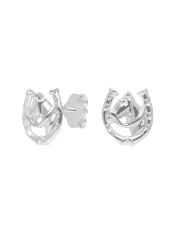 William May Sterling Silver Horse & Horseshoe Stud Earrings