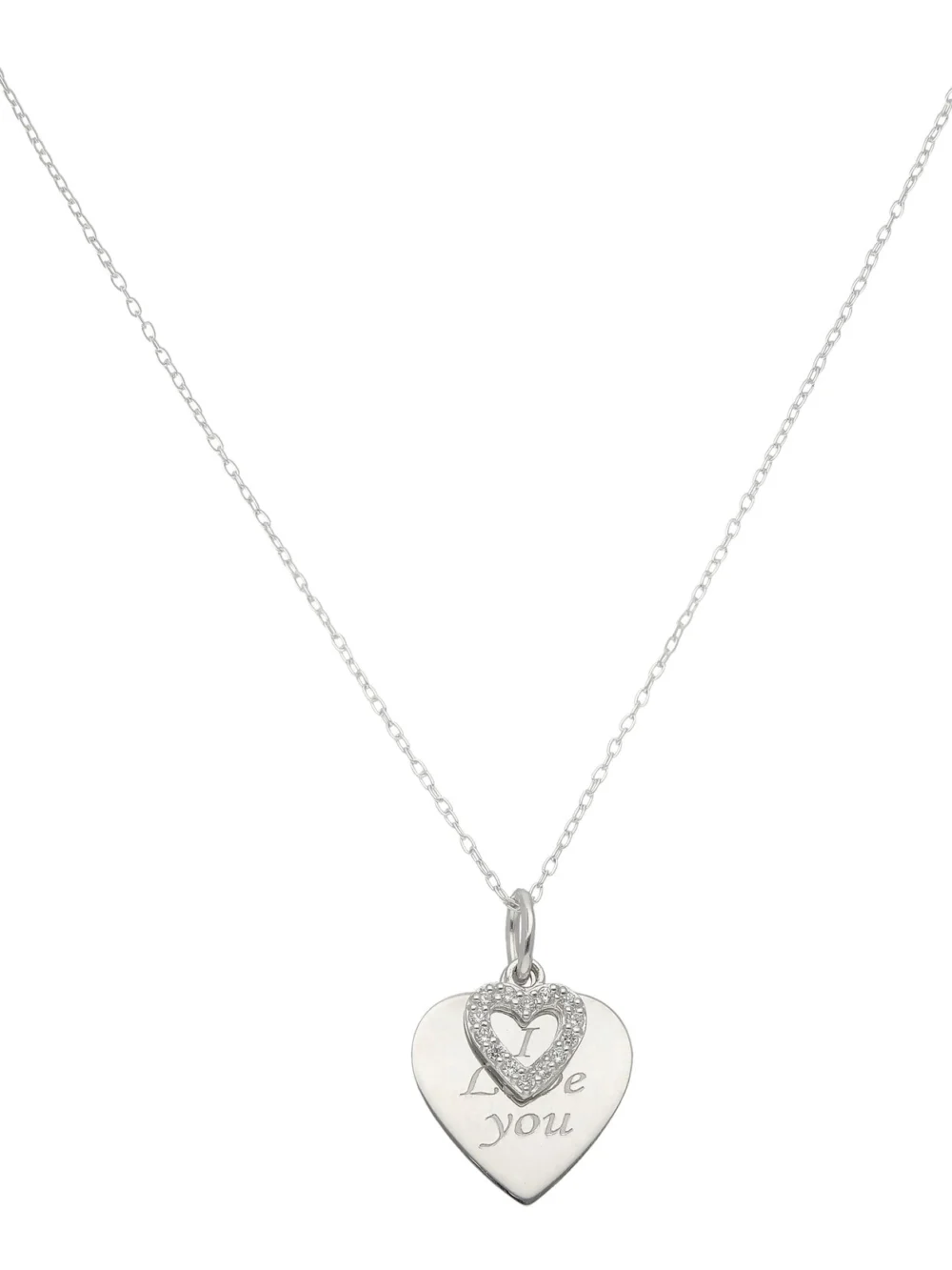 William May Sterling Silver I Love You Double Heart & 18" Necklace