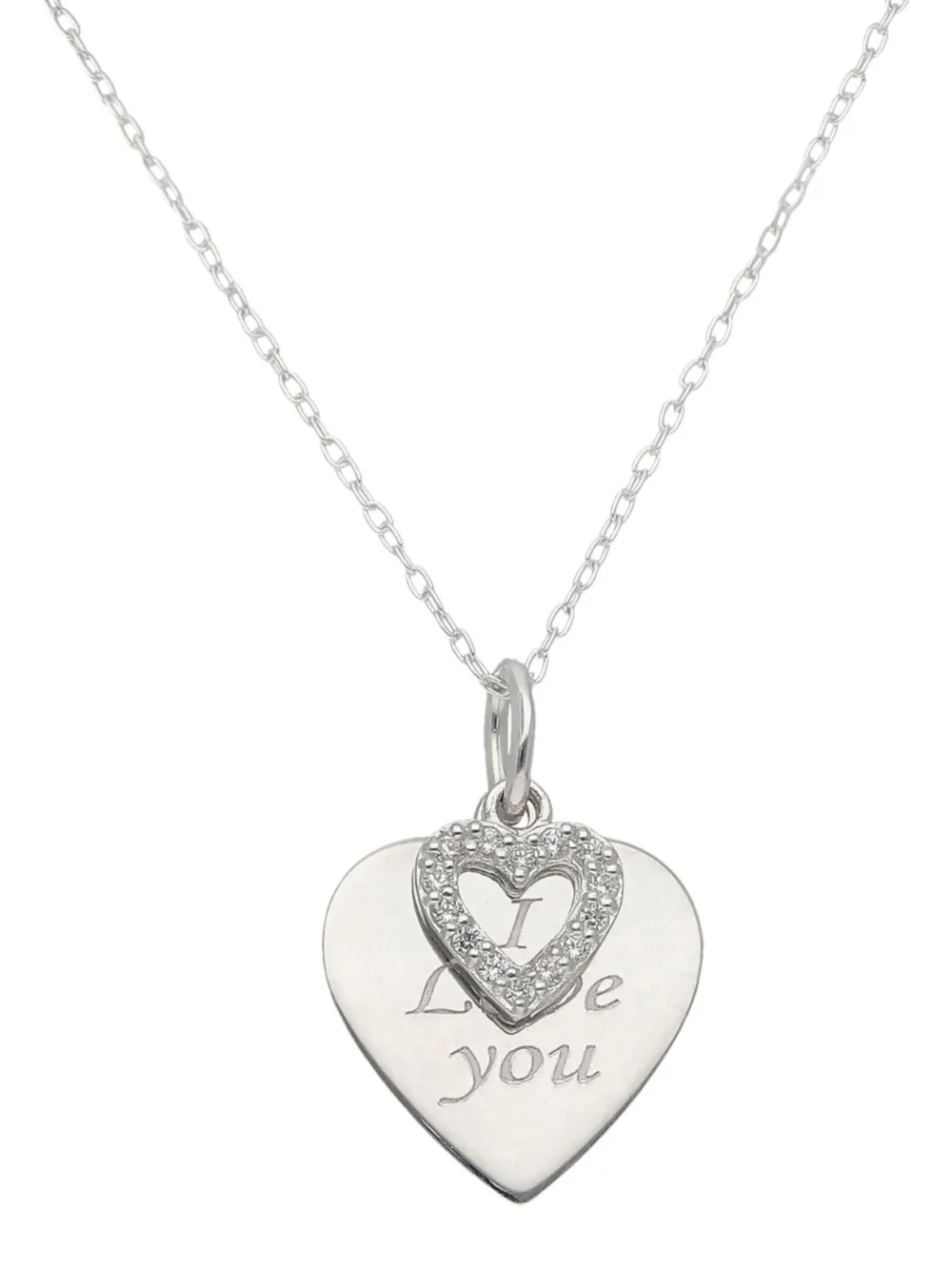 William May Sterling Silver I Love You Double Heart & 18" Necklace, view 2
