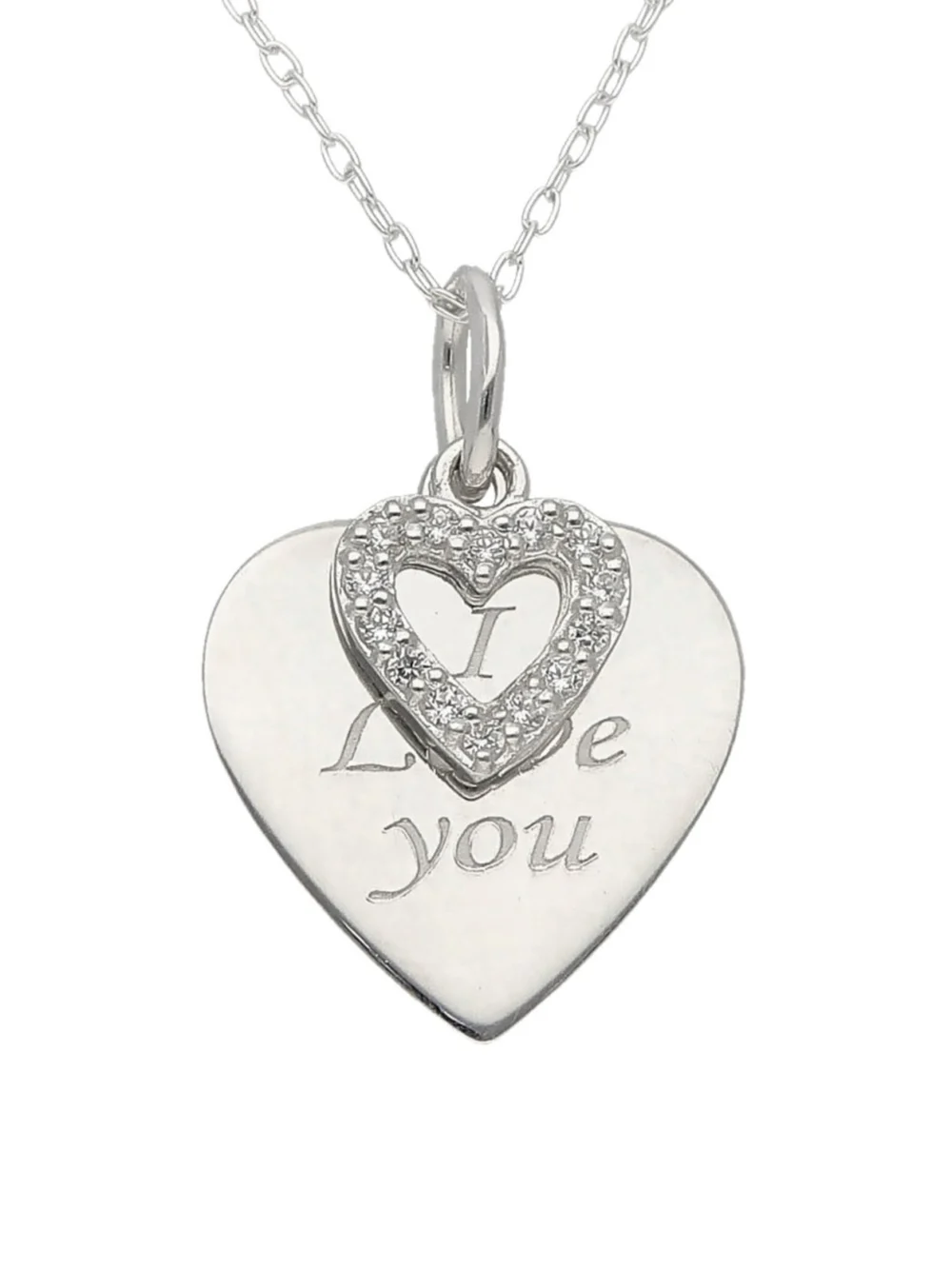 William May Sterling Silver I Love You Double Heart & 18" Necklace, view 3