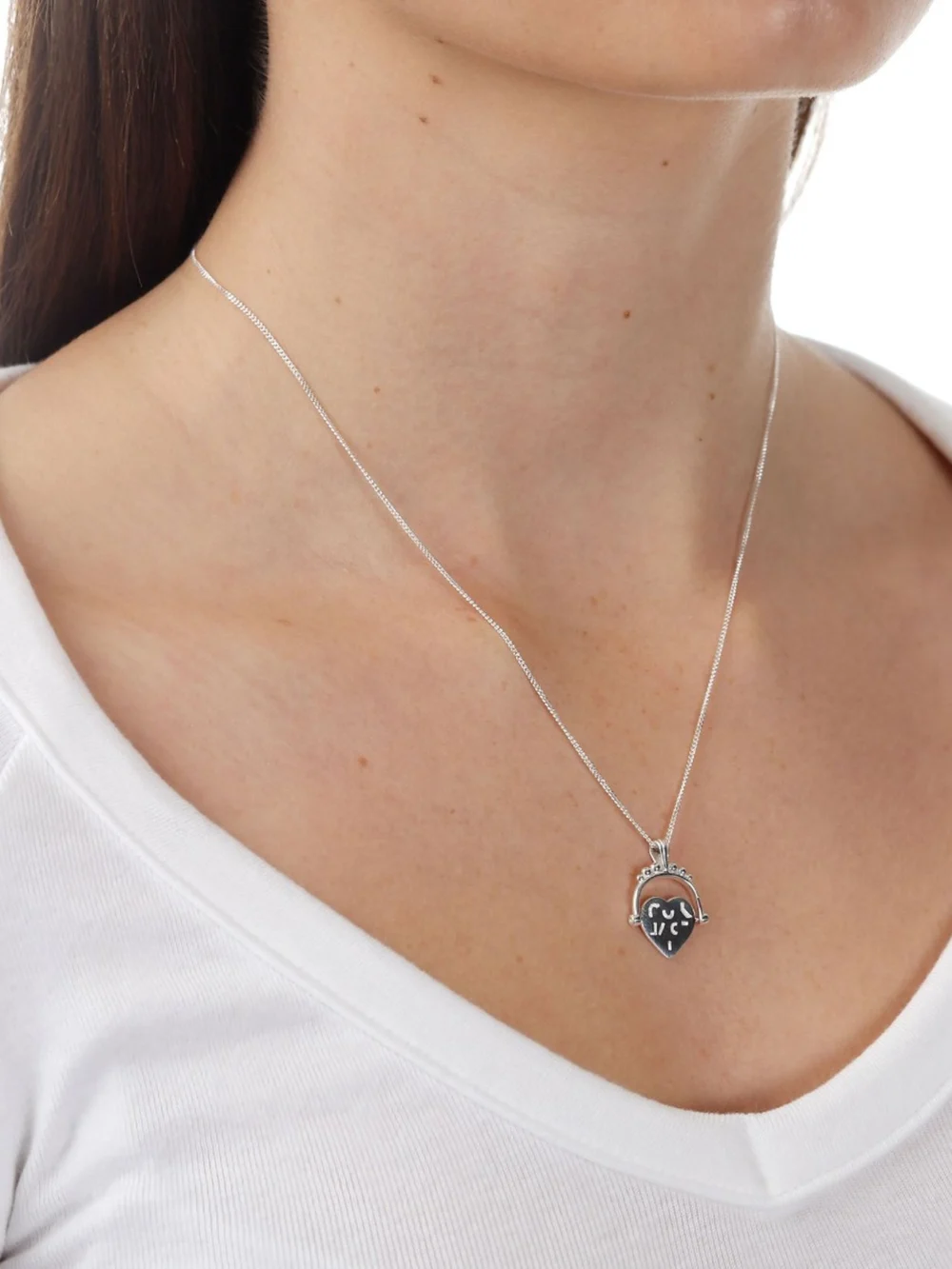 William May Sterling Silver I Love You Spinner Heart & 18" Necklace, view 2