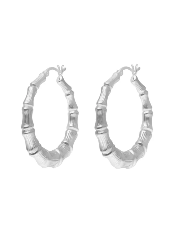 William May Sterling Silver Large Bamboo Creole Hoop Earrings