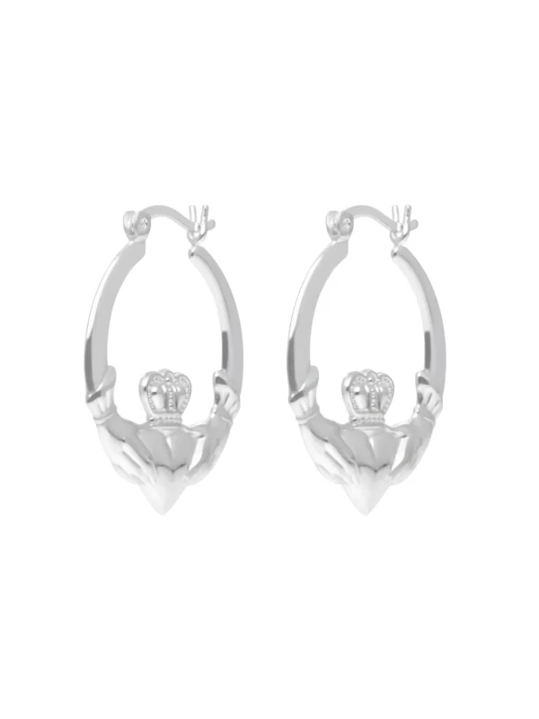 William May Sterling Silver Large Claddagh Creole Hoop Earrings