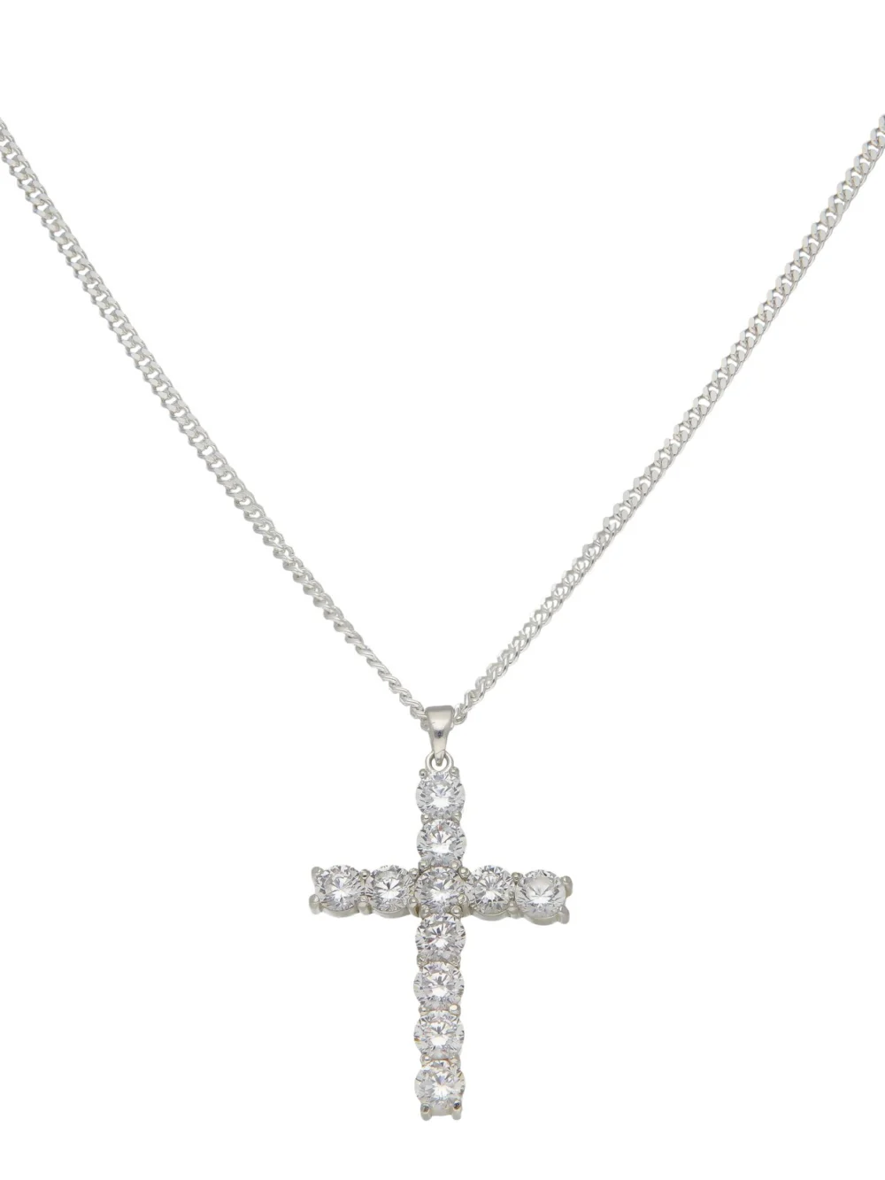 William May Sterling Silver Large Cubic Zirconia Cross & Chain Necklace