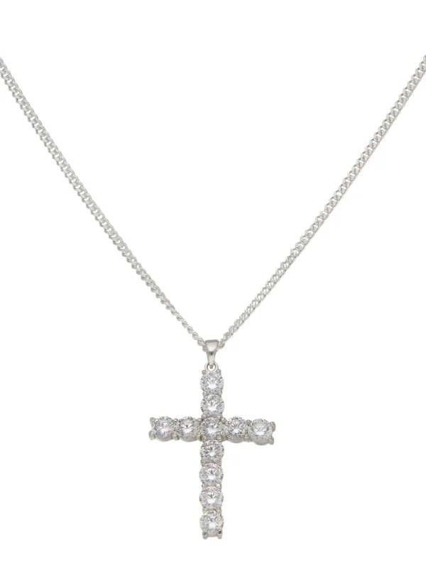 William May Sterling Silver Large Cubic Zirconia Cross & Chain Necklace
