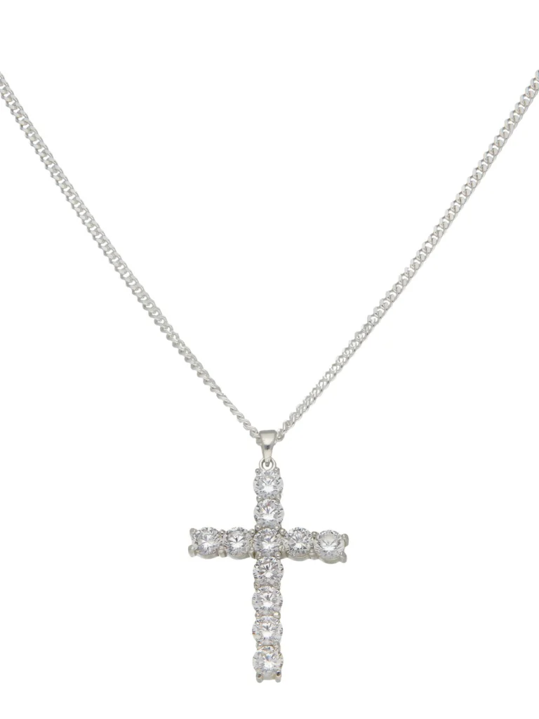 William May Sterling Silver Large Cubic Zirconia Cross & Chain Necklace