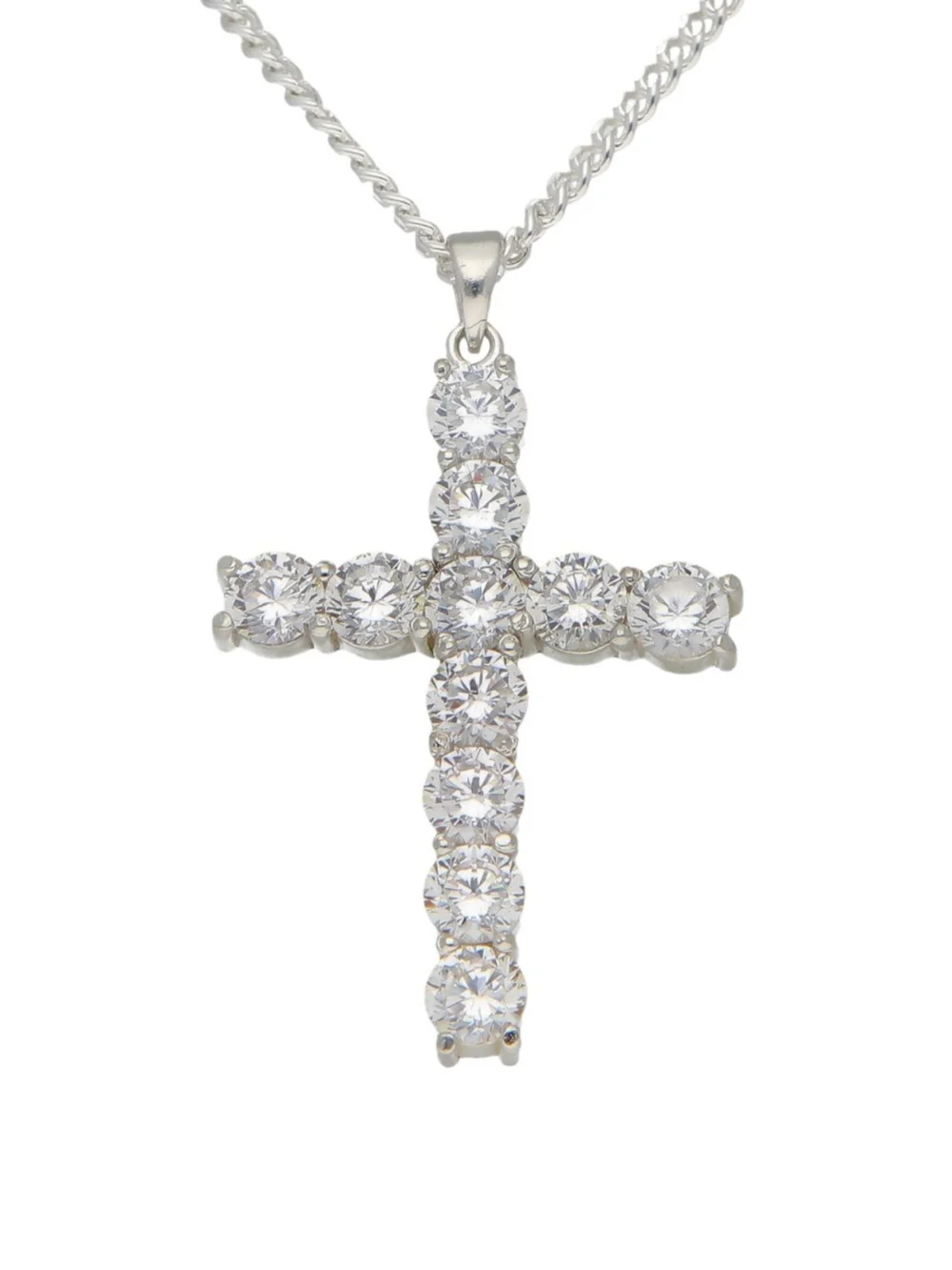 William May Sterling Silver Large Cubic Zirconia Cross & Chain Necklace, view 2