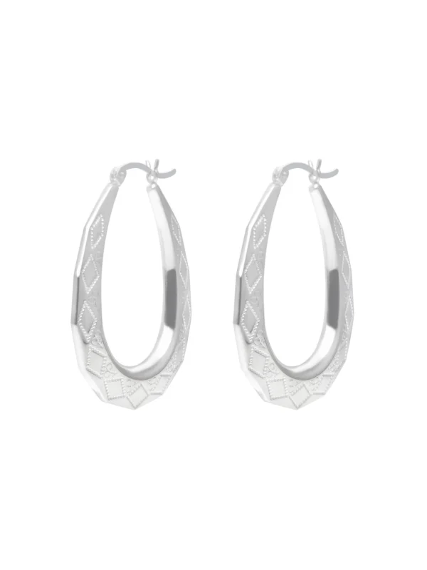 William May Sterling Silver Large Oval Harlequin Creole Hoop Earrings