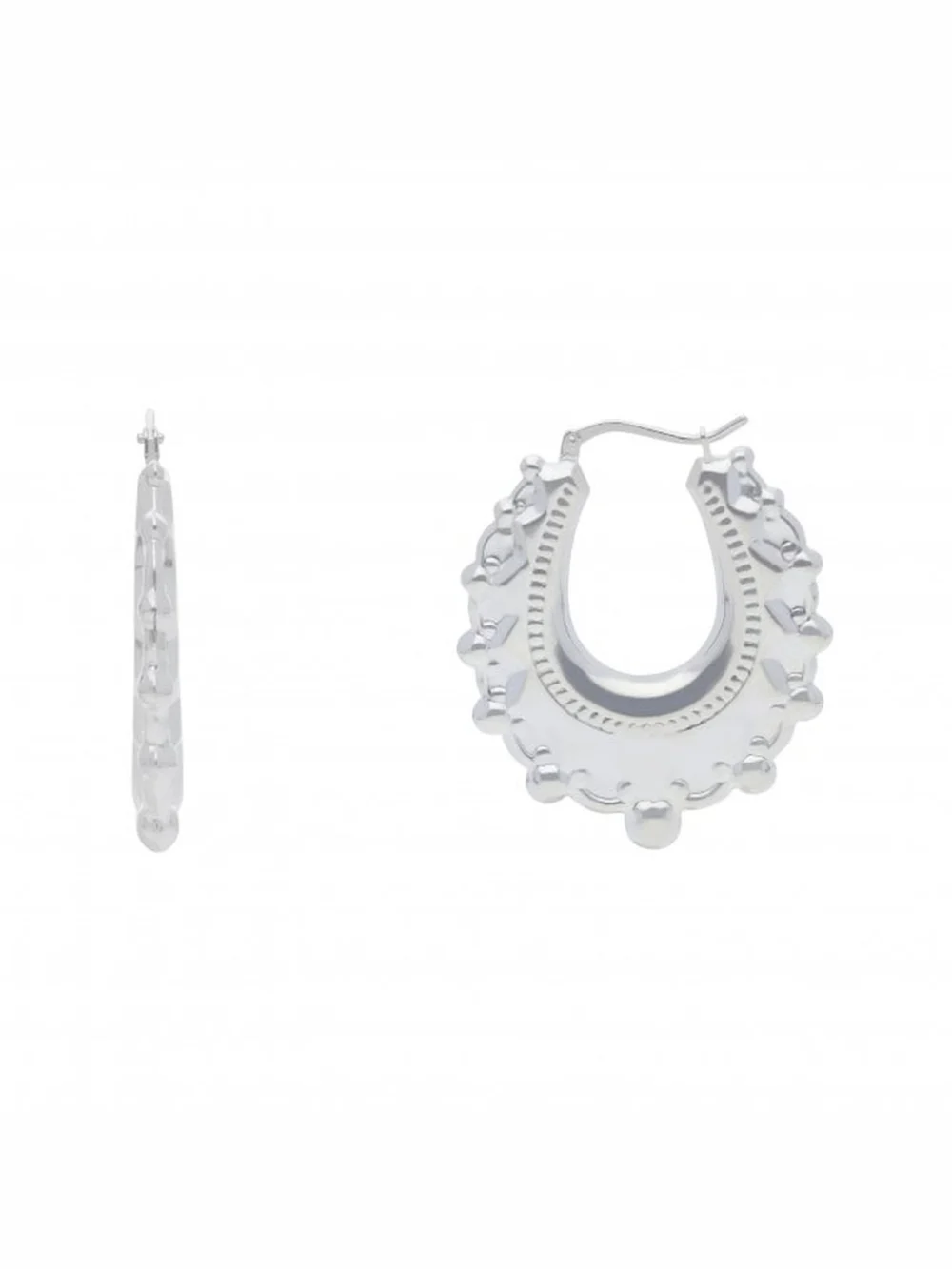 William May Sterling Silver Large Oval Traditional Creole Hoop Earrings