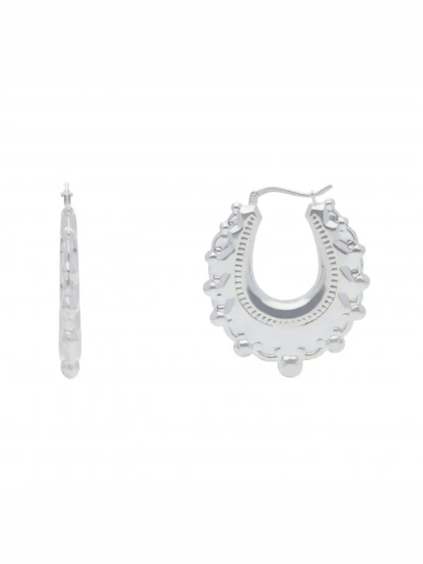 William May Sterling Silver Large Oval Traditional Creole Hoop Earrings