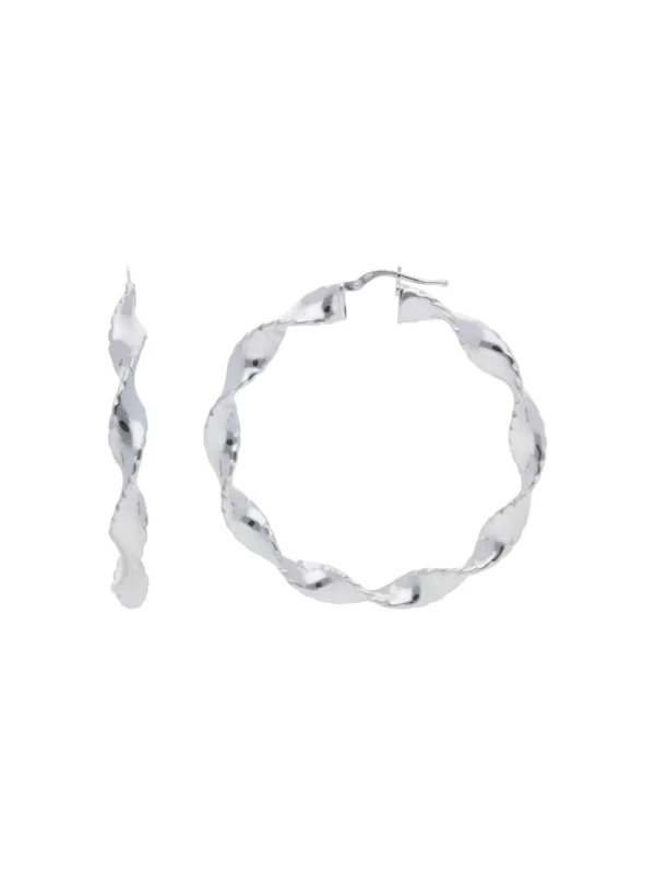 William May Sterling Silver Large Twisted Design Creole Hoop Earrings