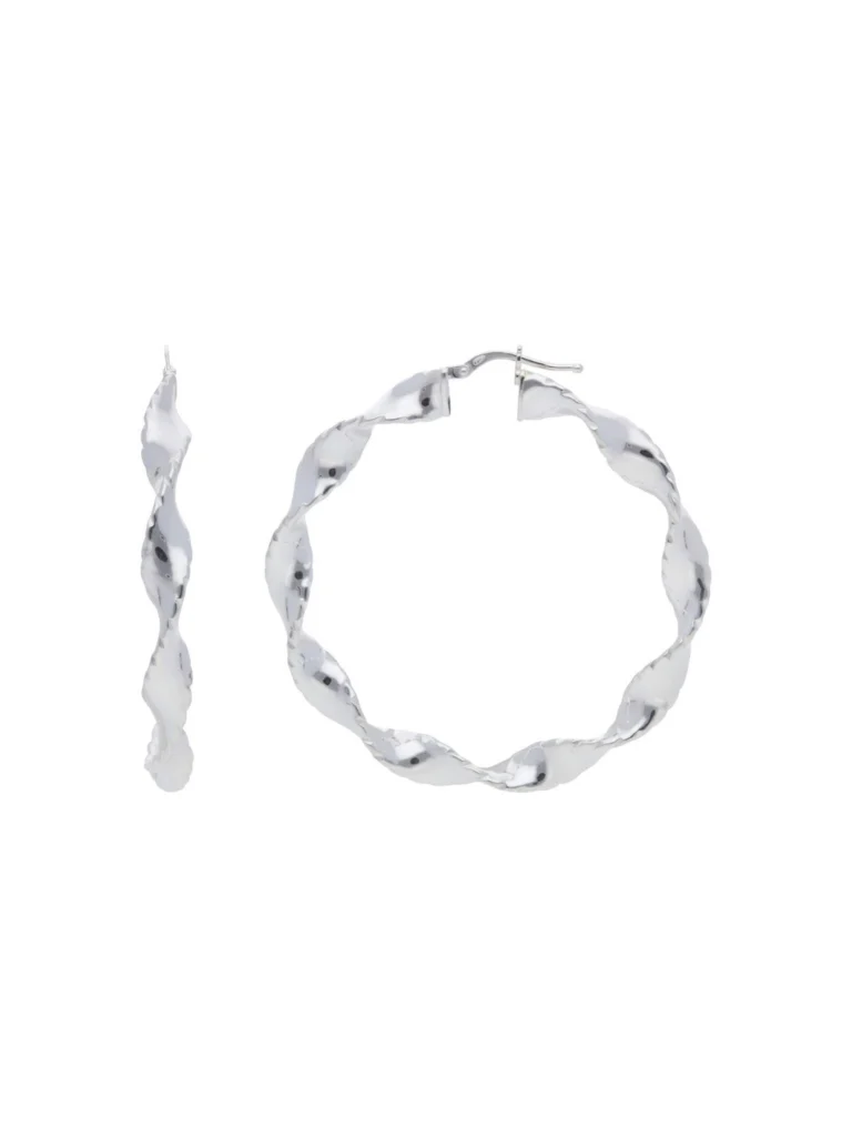 William May Sterling Silver Large Twisted Design Creole Hoop Earrings