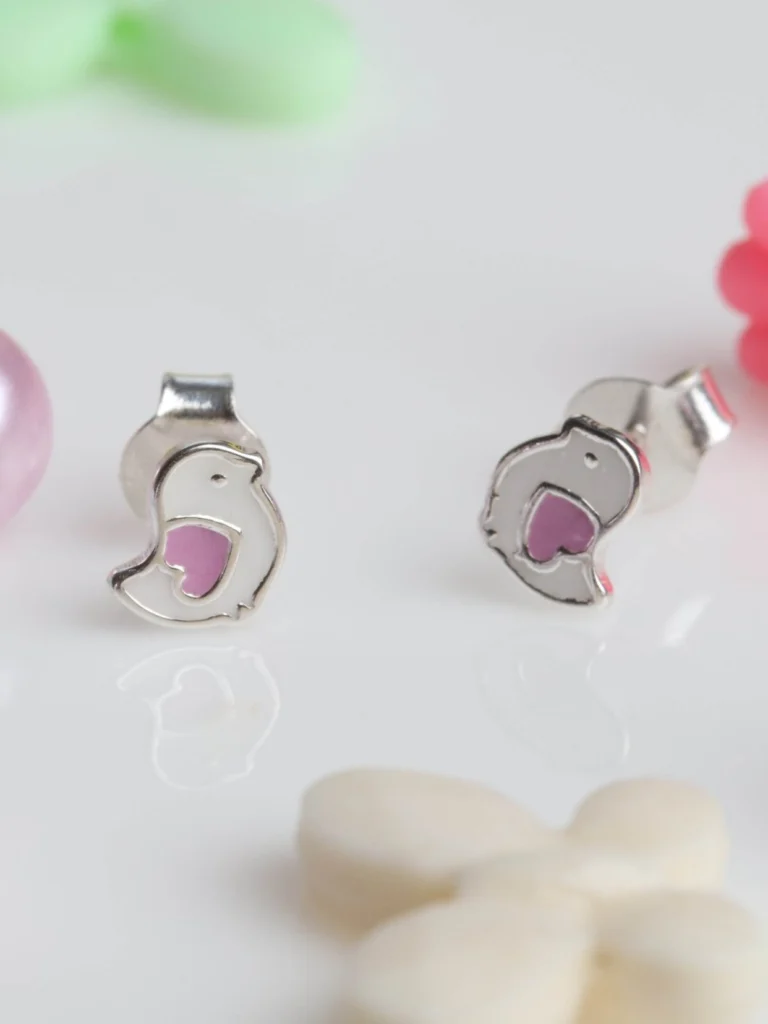 William May Sterling Silver Love Heart Bird Stud Earrings
