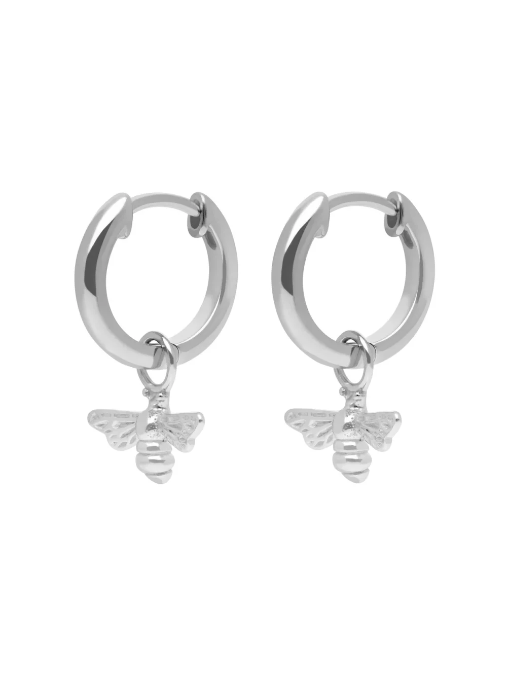 William May Sterling Silver Manchester Bee Charm Drop Huggie Earrings