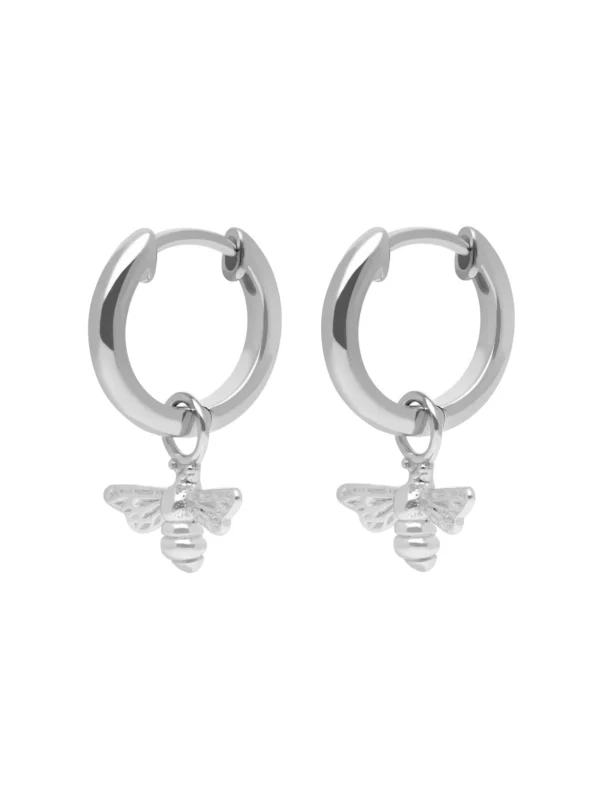 William May Sterling Silver Manchester Bee Charm Drop Huggie Earrings