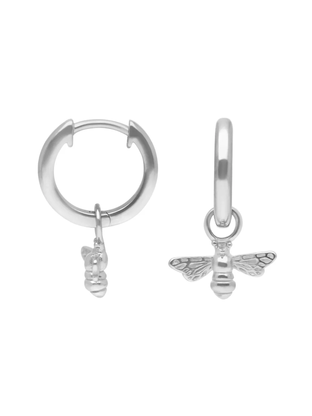 William May Sterling Silver Manchester Bee Charm Drop Huggie Earrings, view 2