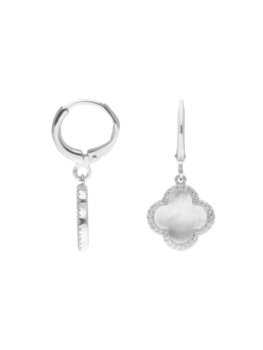 William May Sterling Silver Mother of Pearl Clover Petal Drop Earrings, view 2
