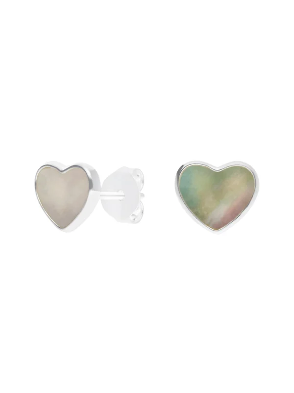 William May Sterling Silver Mother of Pearl Heart Stud Earrings