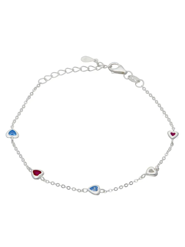 William May Sterling Silver Multi Colour Cubic Zirconia Hearts Bracelet