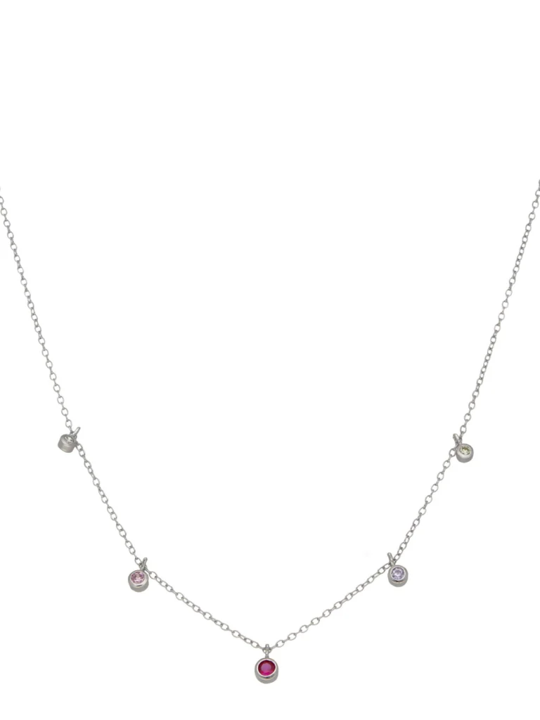 William May Sterling Silver Multi Colour Gemstone 14" Chain Necklace