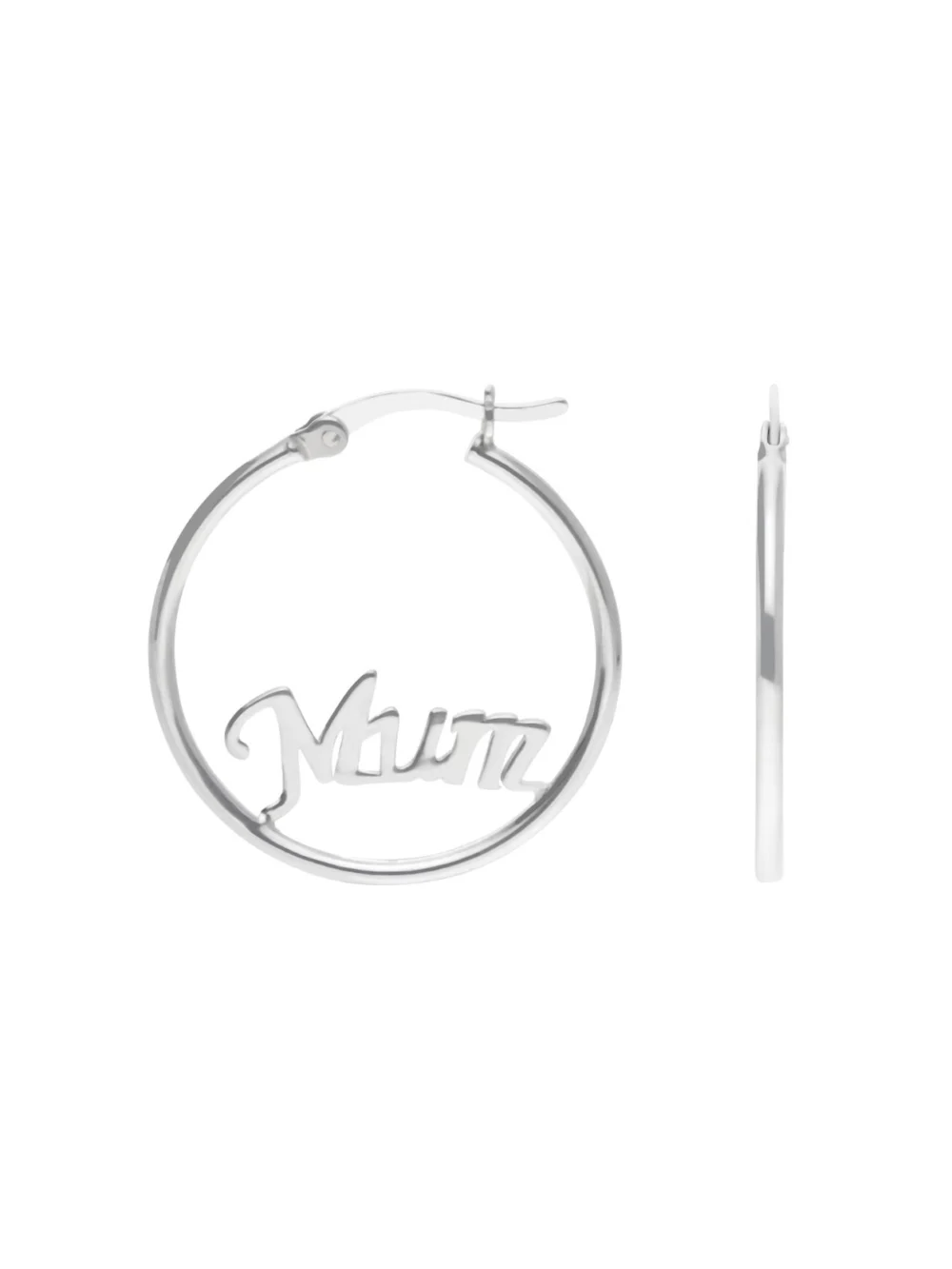 William May Sterling Silver Mum 25mm Hoop Earrings, view 2