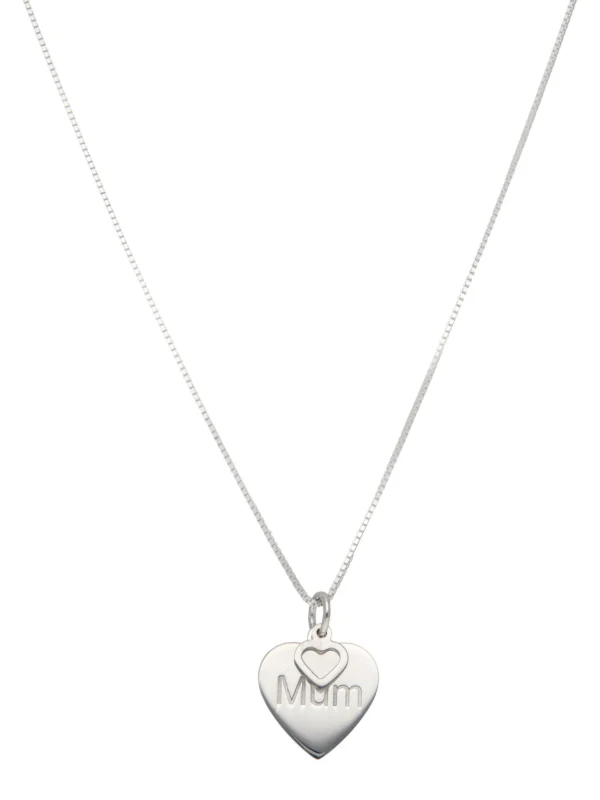 William May Sterling Silver Mum Heart Pendant & 18" Chain Necklace