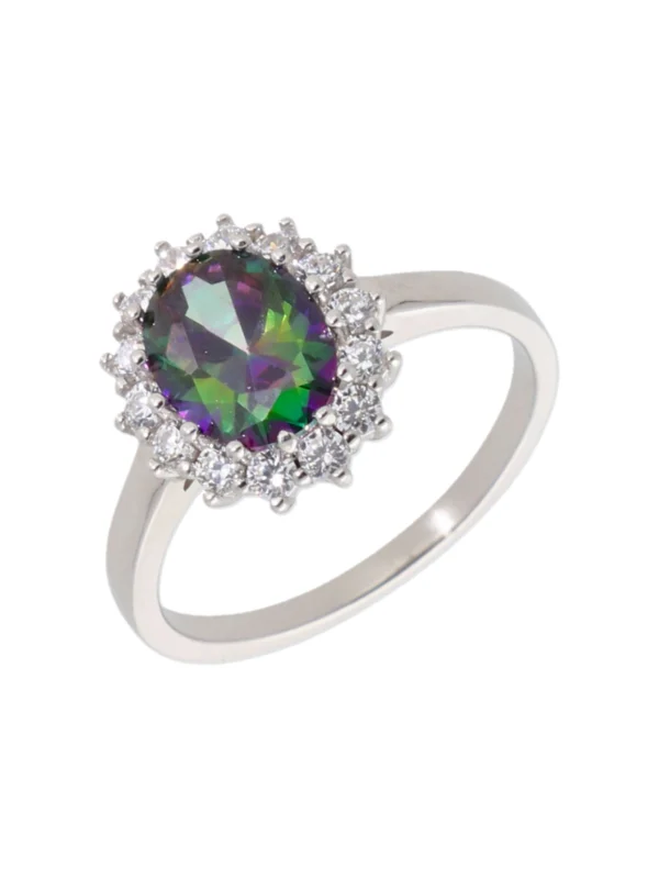 William May Sterling Silver Mystic & White Cubic Zirconia Cluster Ring
