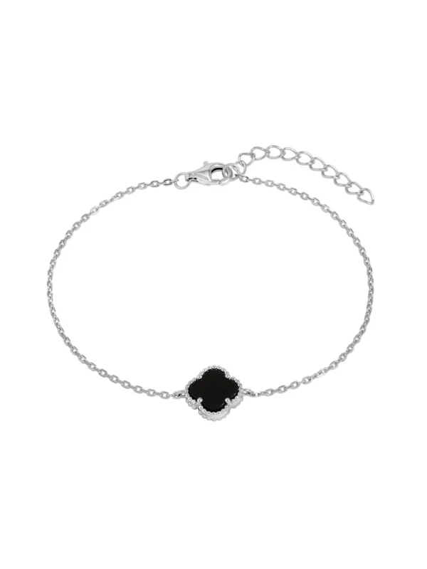 William May Sterling Silver Onyx Clover Petal Bracelet