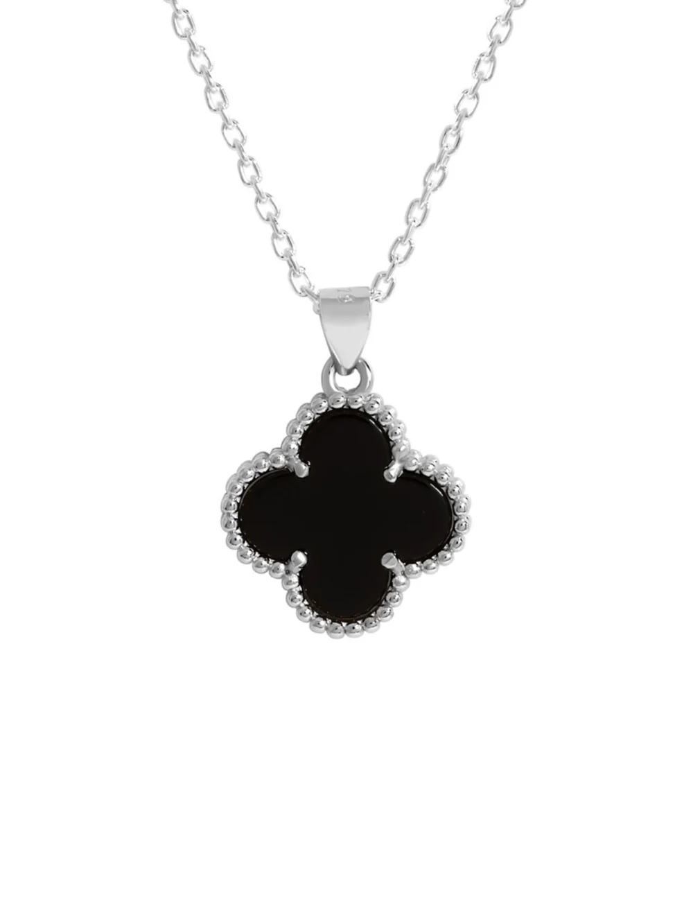 William May Sterling Silver Onyx Clover Petal Pendant Necklace
