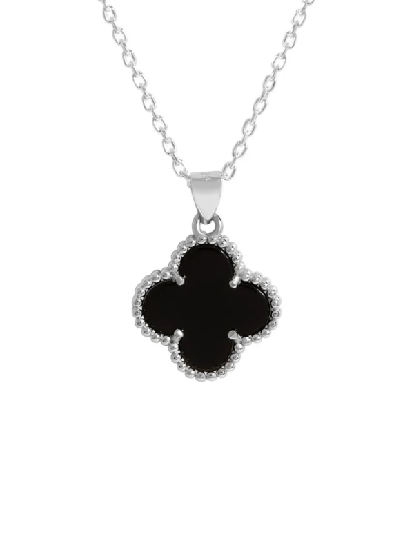 William May Sterling Silver Onyx Clover Petal Pendant Necklace